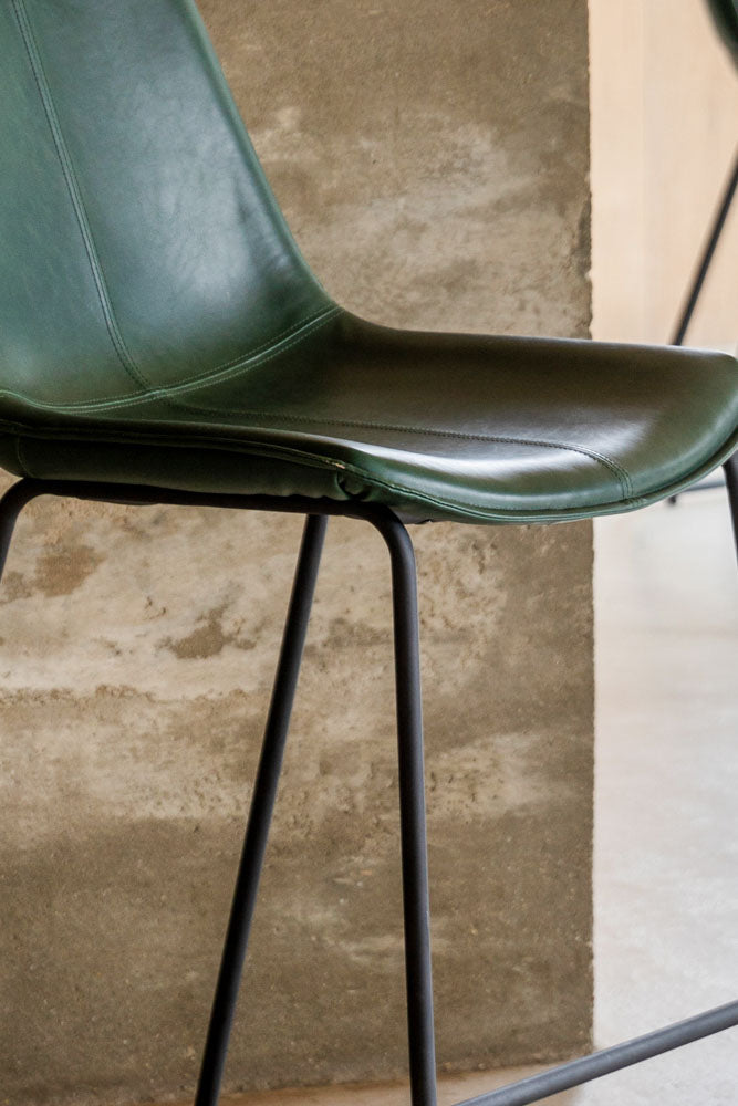Set of 2 Metal Frame Green Bar Stools