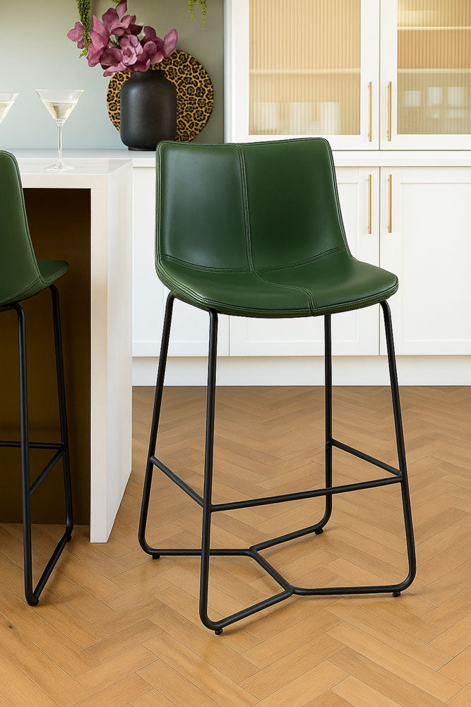 Set of 2 Metal Frame Green Bar Stools
