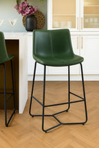 Set of 2 Metal Frame Green Bar Stools
