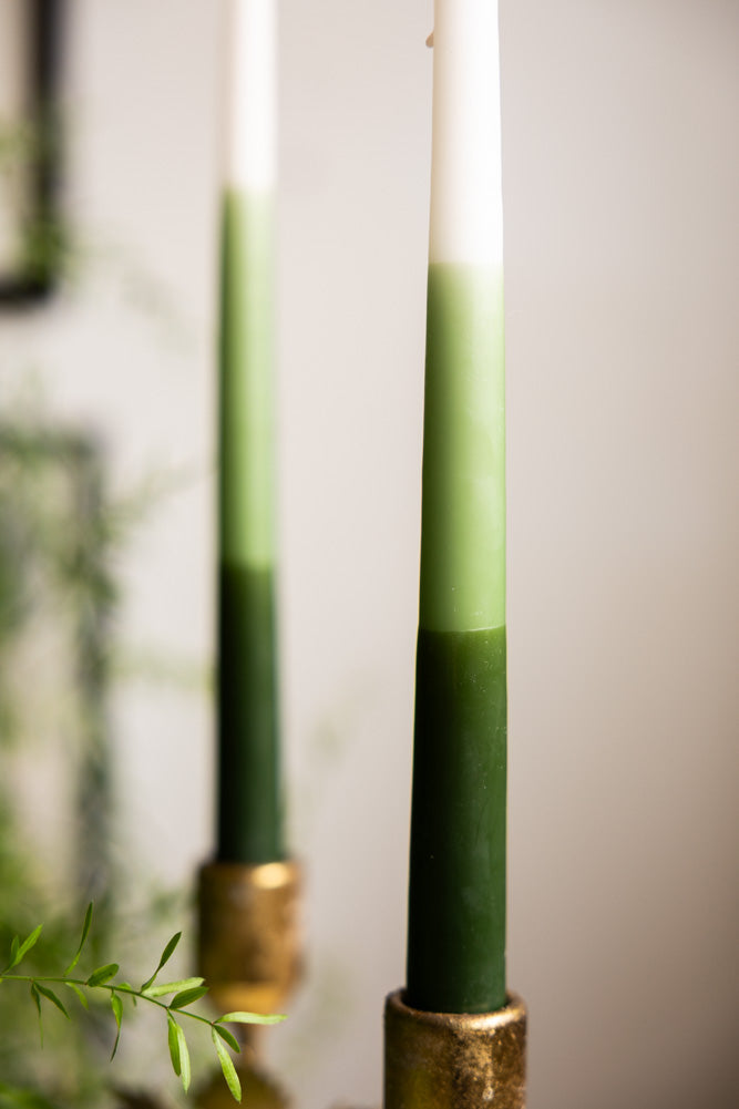 Set of 2 Ombre Green Dinner Candles