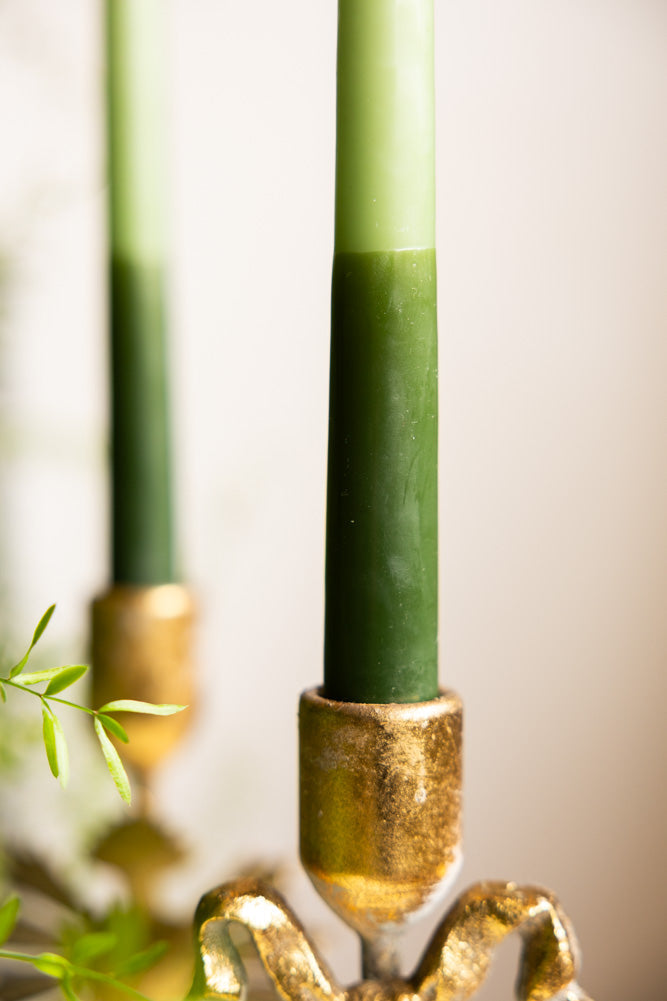Set of 2 Ombre Green Dinner Candles