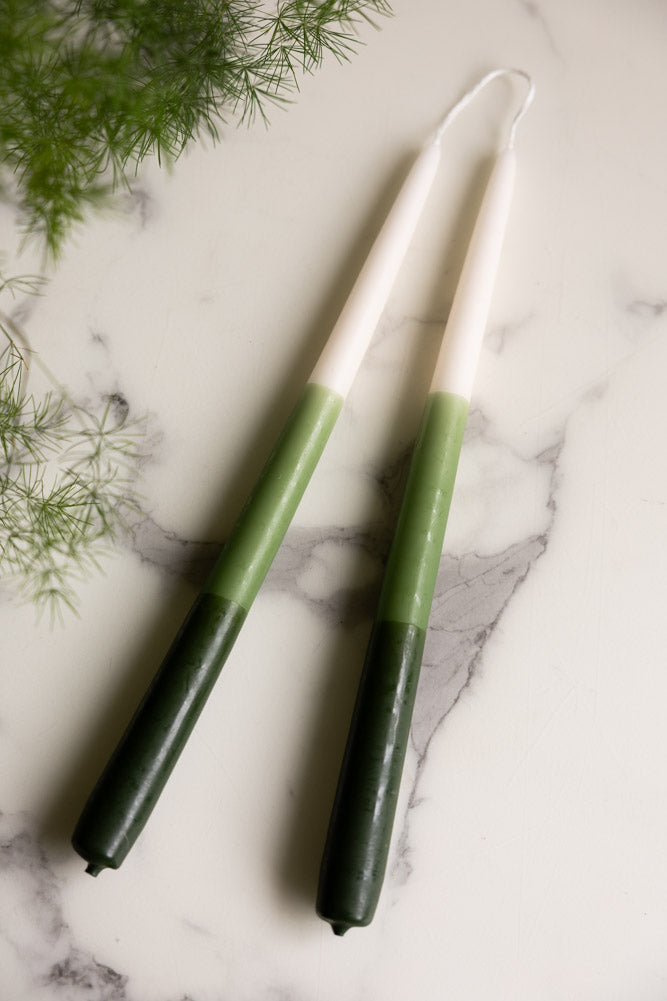Set of 2 Ombre Green Dinner Candles
