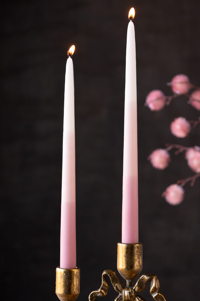 Set Of 2 Ombre Pink Dinner Candles