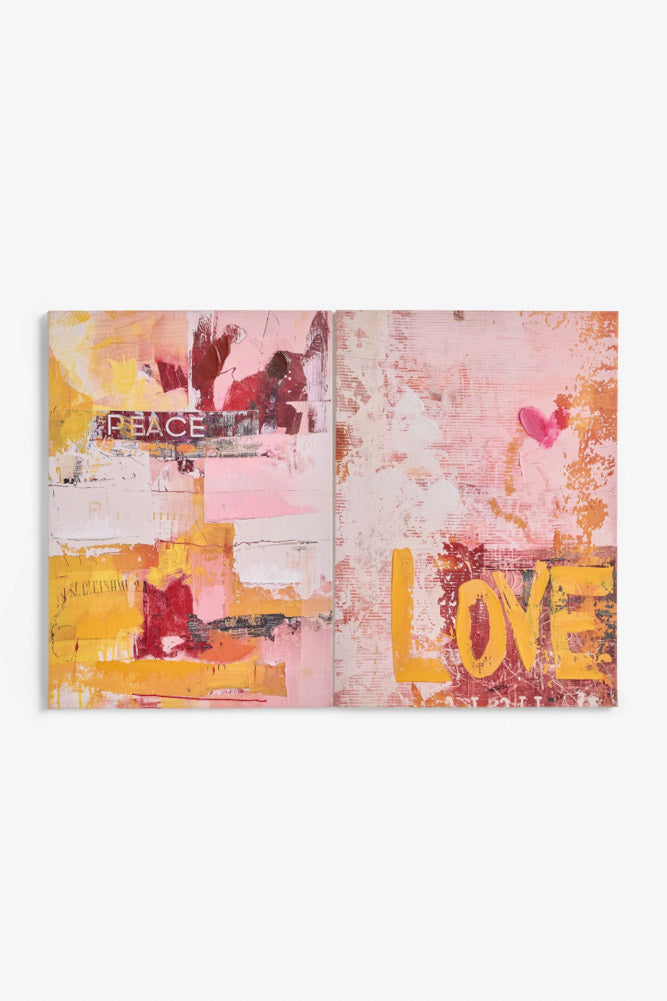 Set of 2 Pink & Orange Abstract Peace/Love Wall Art