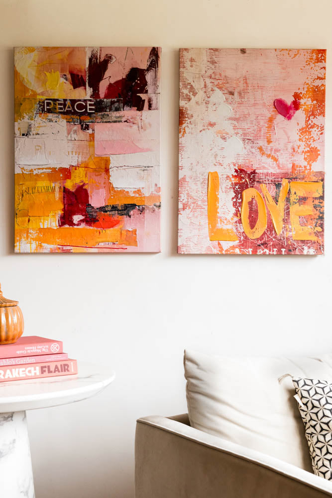 Set of 2 Pink & Orange Abstract Peace/Love Wall Art