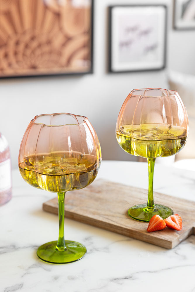 Set of 2 Pink & Green Gin Glasses