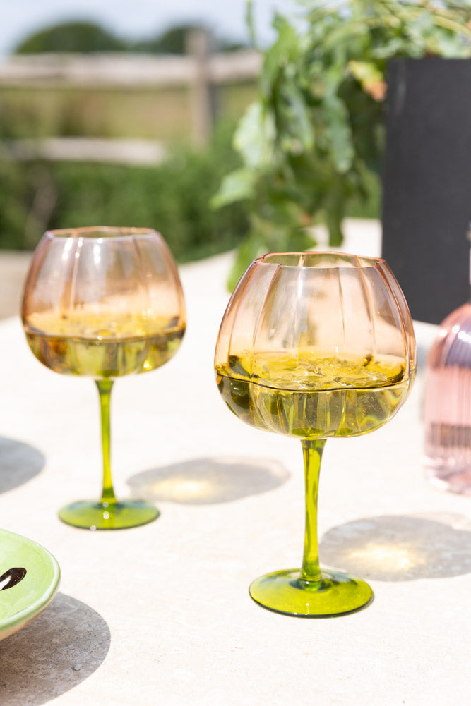 Set of 2 Pink & Green Gin Glasses