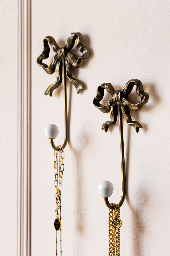 Set of 2 Pretty Gold Bow Wall Hooks