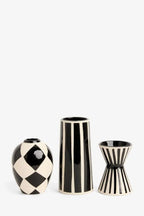 Set of 3 Black & White Stripe Vases