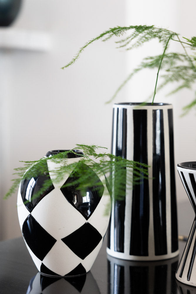 Set of 3 Black & White Stripe Vases