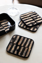 Set of 4 Black & Gold Brushstroke Coasters With Holder