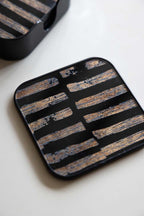 Set of 4 Black & Gold Brushstroke Coasters With Holder