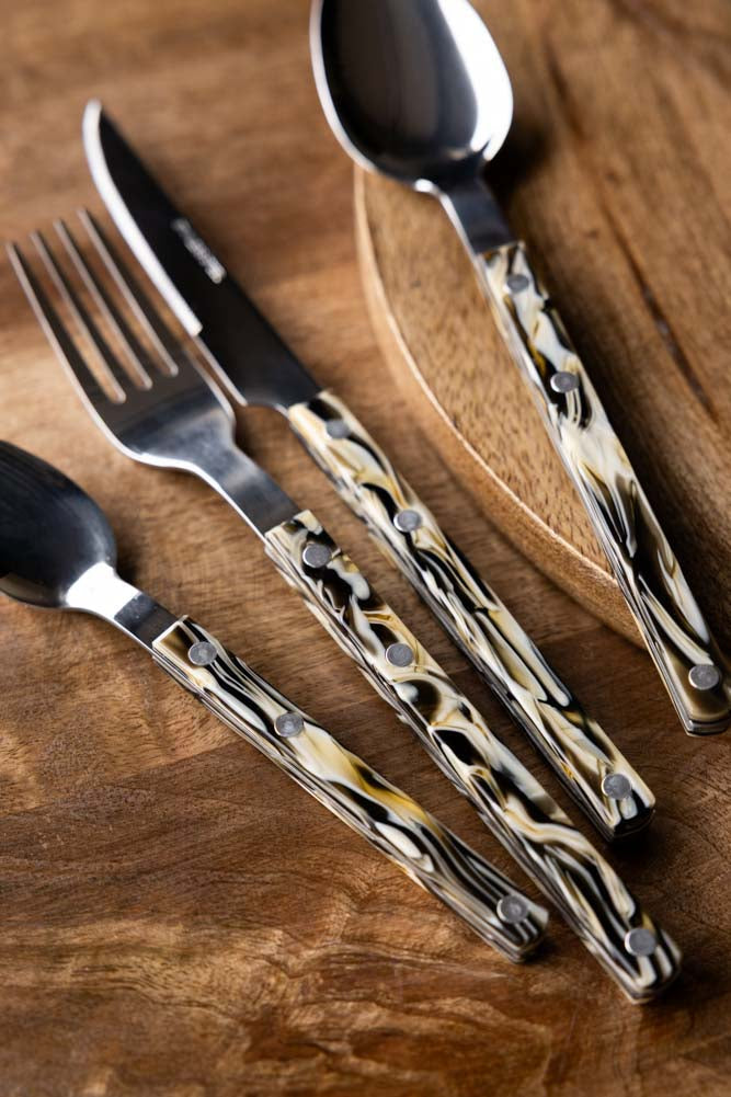 Set of 4 Marble-Effect Cutlery Set