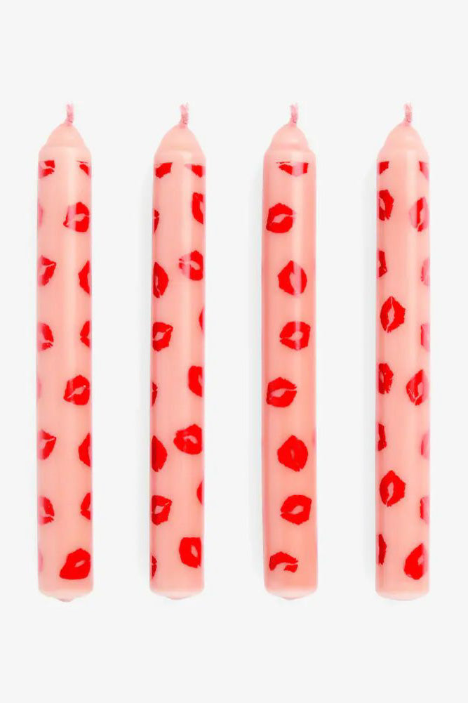 Set of 4 Red Lips Print Dinner Candles
