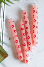 Set of 4 Red Lips Print Dinner Candles