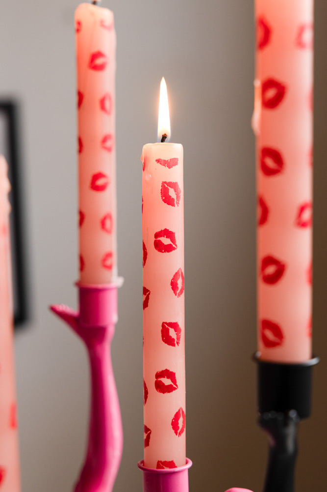 Set of 4 Red Lips Print Dinner Candles