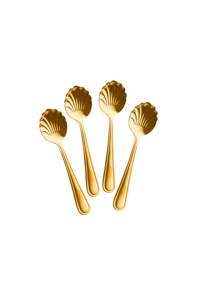 Set of 4 Gold Shell Teaspoons