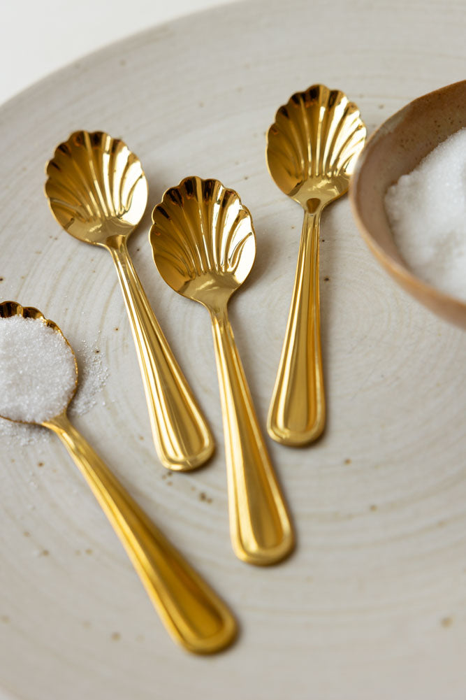 Set of 4 Gold Shell Teaspoons