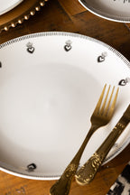 Set of 4 White Dinner Plates with Heart Edge Detail