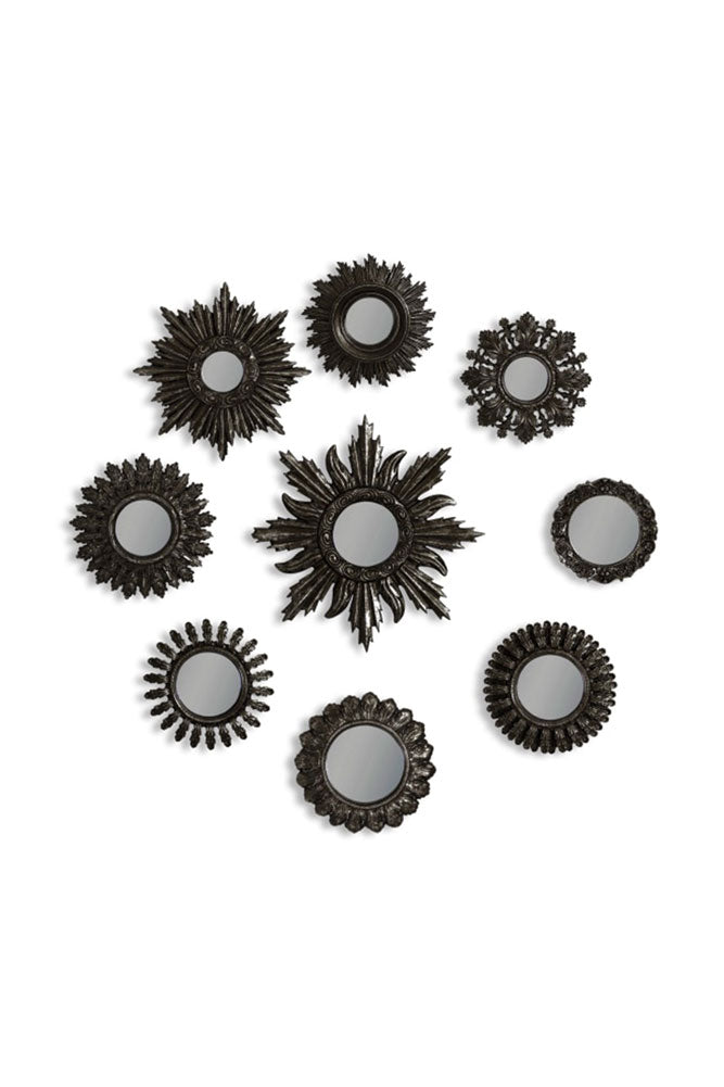 Set of 9 Ornate Antique Black Framed Mirrors