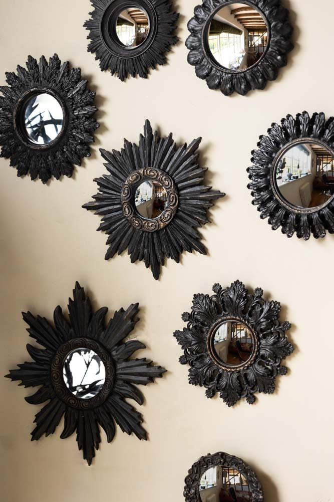 Set of 9 Ornate Antique Black Framed Mirrors