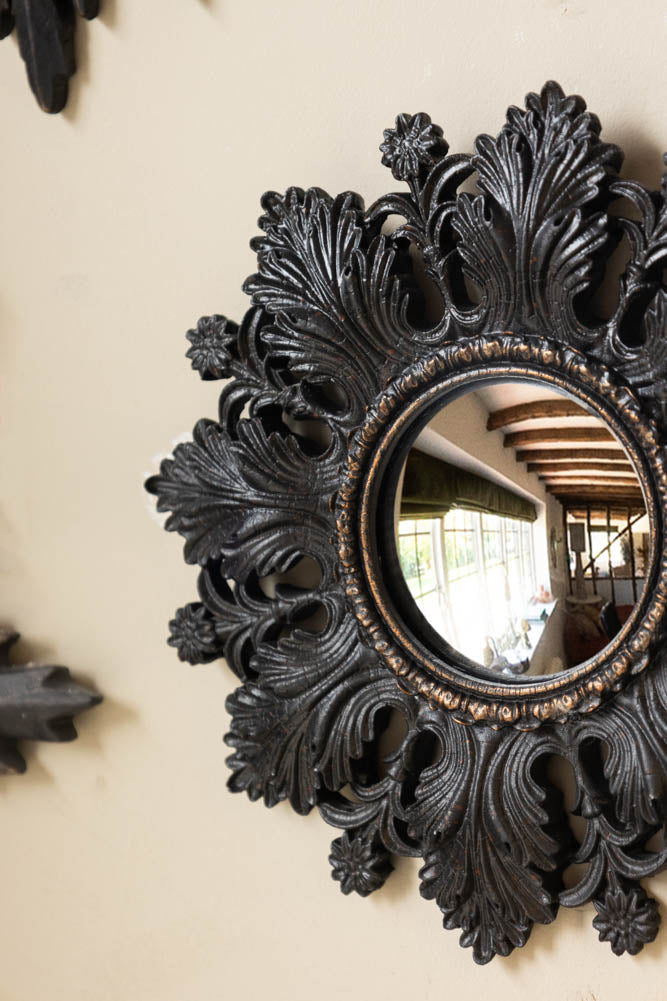 Set of 9 Ornate Antique Black Framed Mirrors