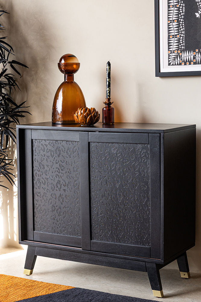 Small Black Leopard Print Sideboard