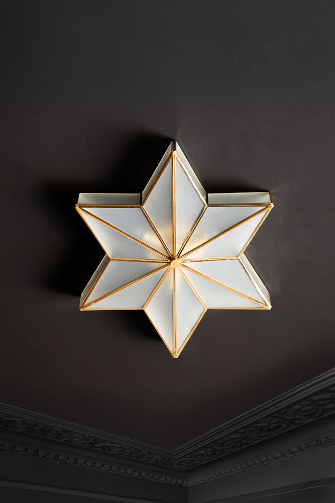 Star Brass & Glass Flush Ceiling Light