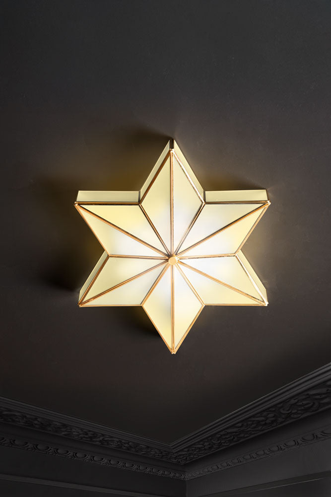 Star Brass & Glass Flush Ceiling Light