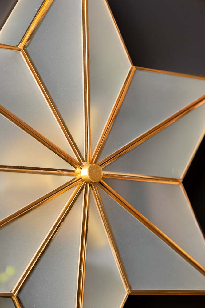 Star Brass & Glass Flush Ceiling Light