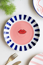 Striped Border & Lips Ceramic Serving Plate