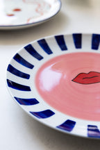 Striped Border & Lips Ceramic Serving Plate