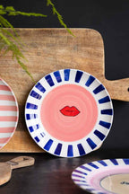 Striped Border & Lips Ceramic Serving Plate