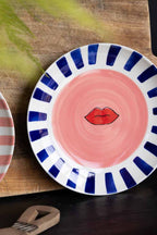 Striped Border & Lips Ceramic Serving Plate