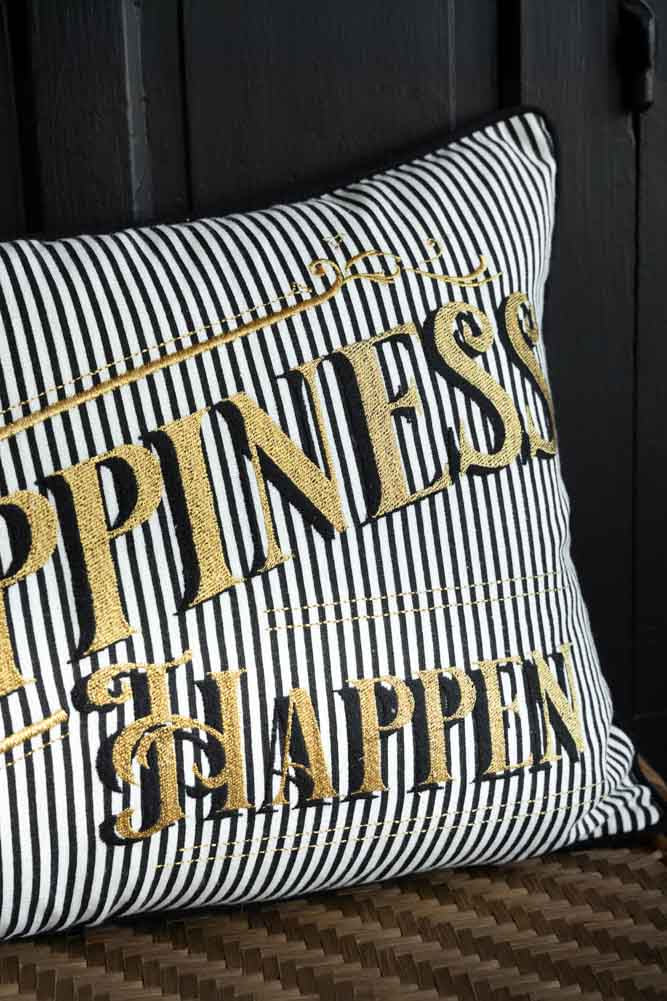 Striped Let Happiness Happen Cushion