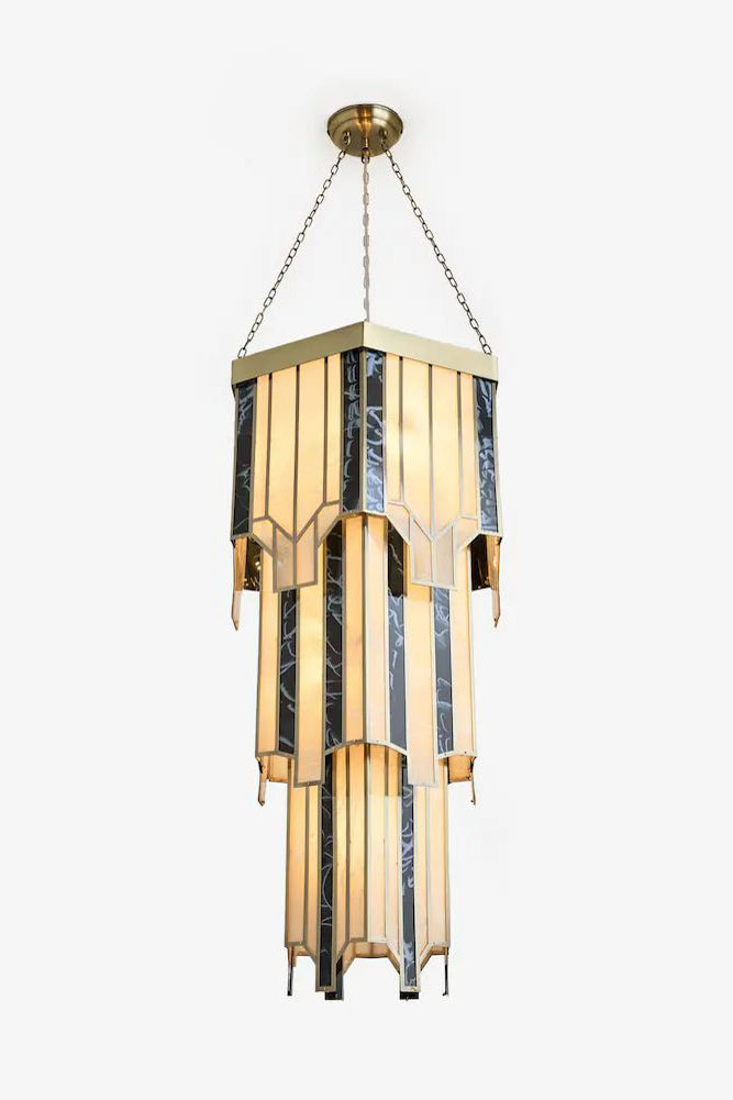 Stunning 3-Tier Marble-Effect Glass Chandelier