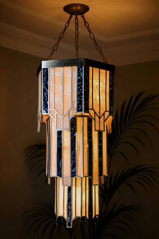 Stunning 3-Tier Marble-Effect Glass Chandelier