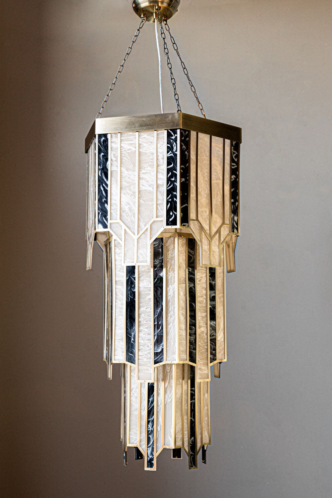 Stunning 3-Tier Marble-Effect Glass Chandelier