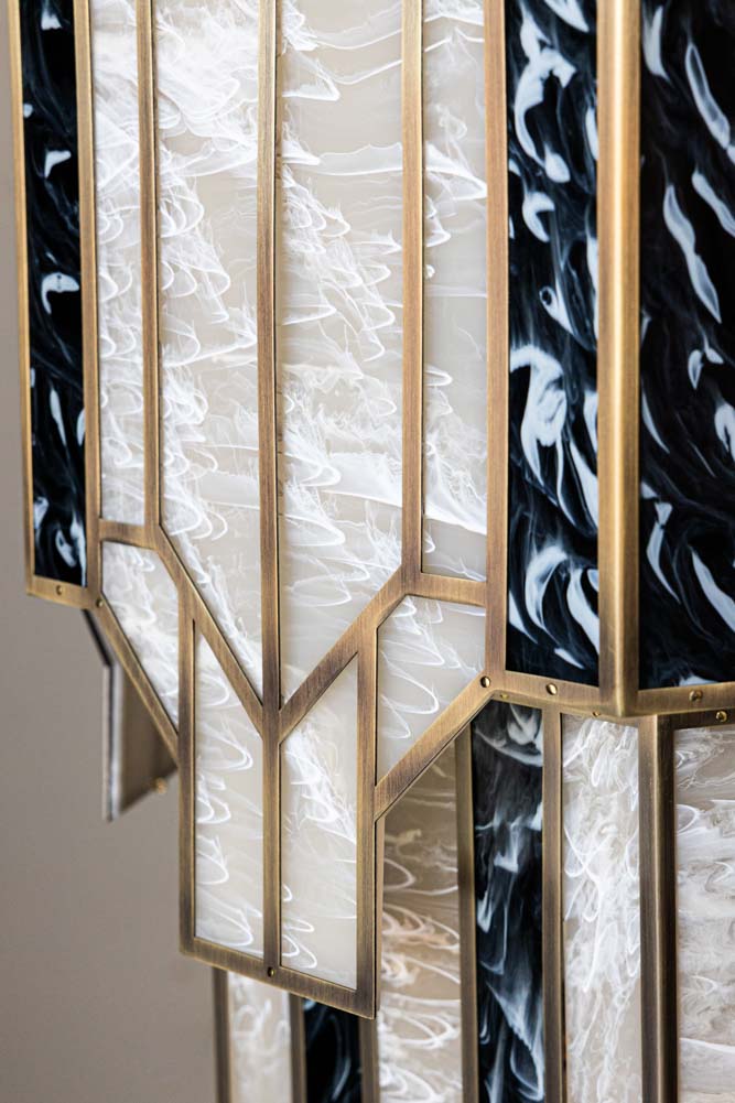 Stunning 3-Tier Marble-Effect Glass Chandelier