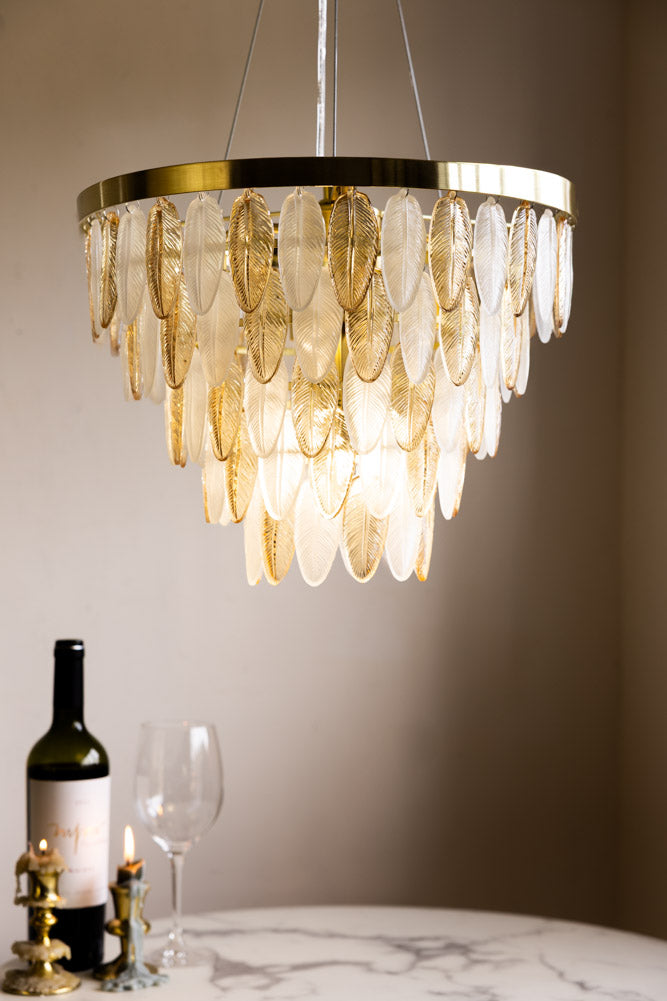 Stunning Art Deco Glass Feather Ceiling Light