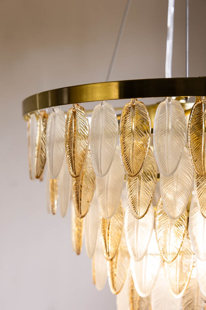 Stunning Art Deco Glass Feather Ceiling Light