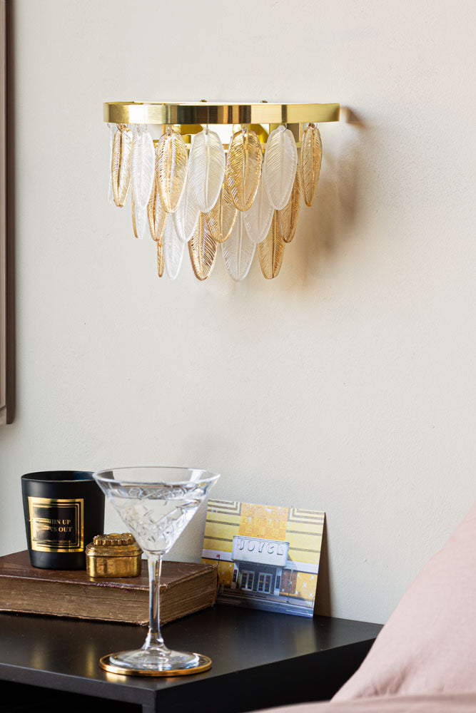 Stunning Art Deco Glass Feather Wall Light