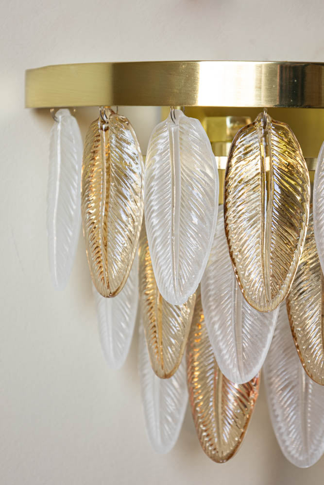 Stunning Art Deco Glass Feather Wall Light