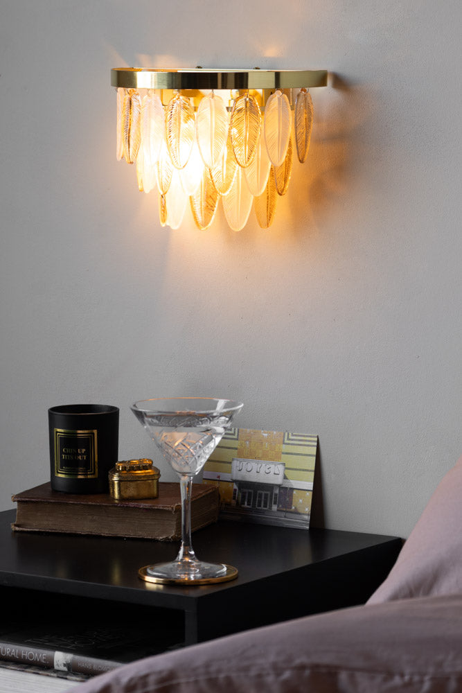 Stunning Art Deco Glass Feather Wall Light