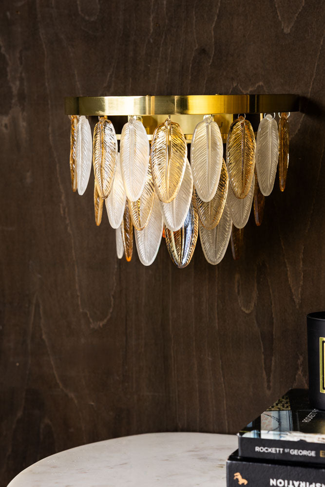 Stunning Art Deco Glass Feather Wall Light
