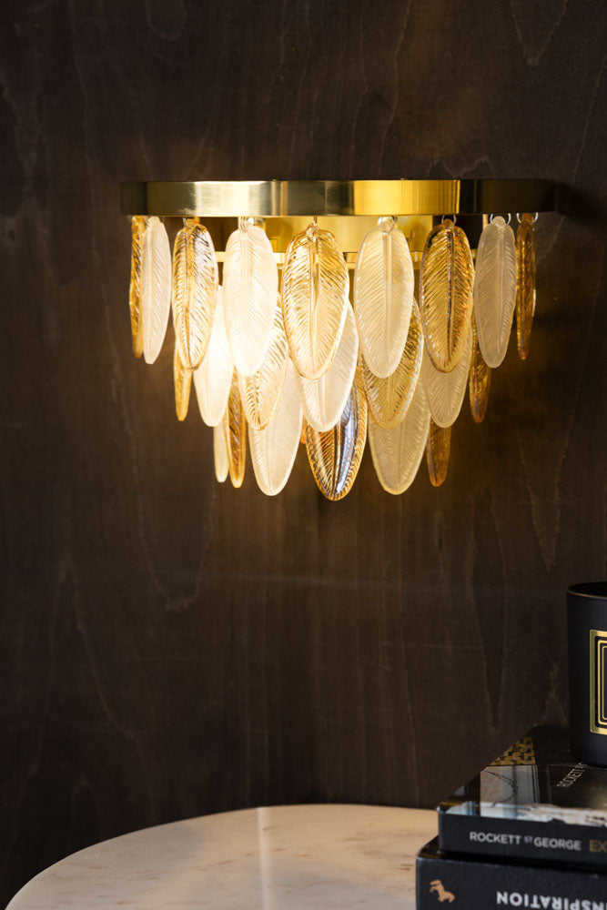 Stunning Art Deco Glass Feather Wall Light