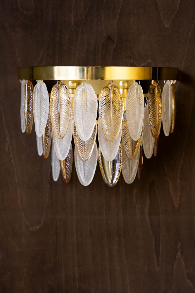 Stunning Art Deco Glass Feather Wall Light
