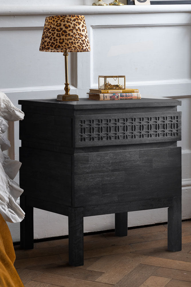 Stylish Mango Wood 2-Drawer Bedside Table