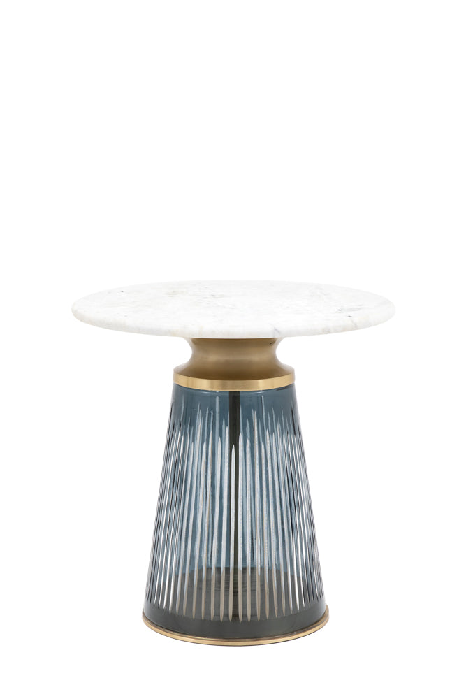 Blue Tapered Glass & Marble Side Table