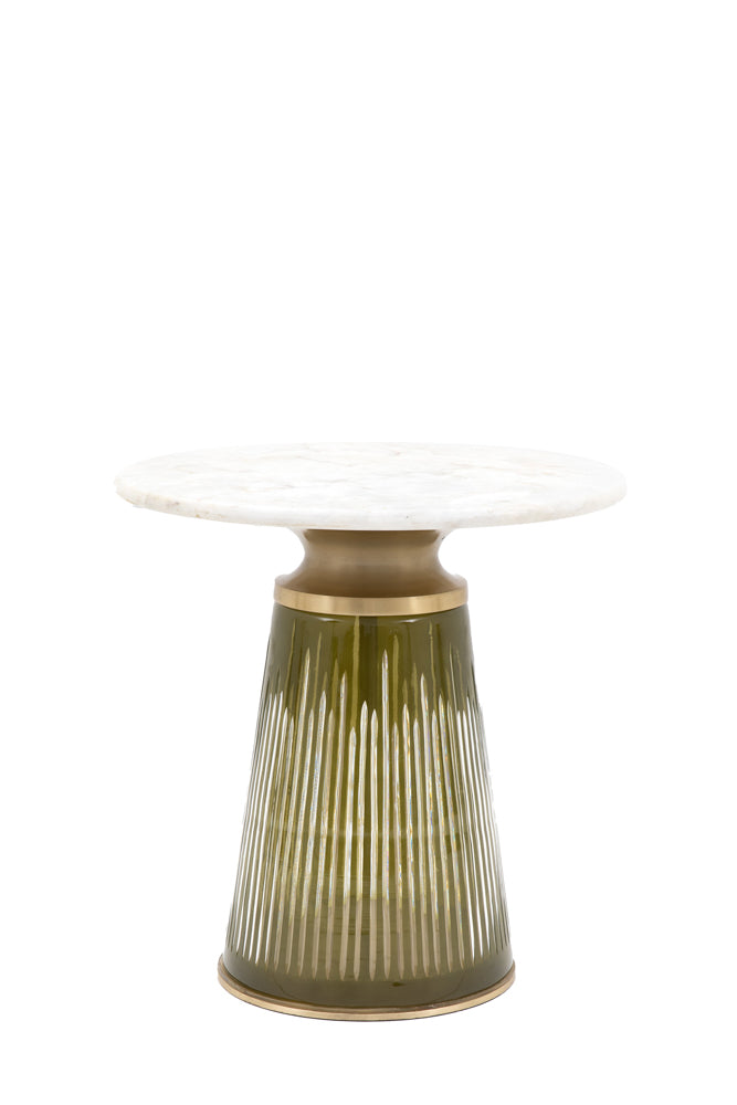 Green Tapered Glass & Marble Side Table